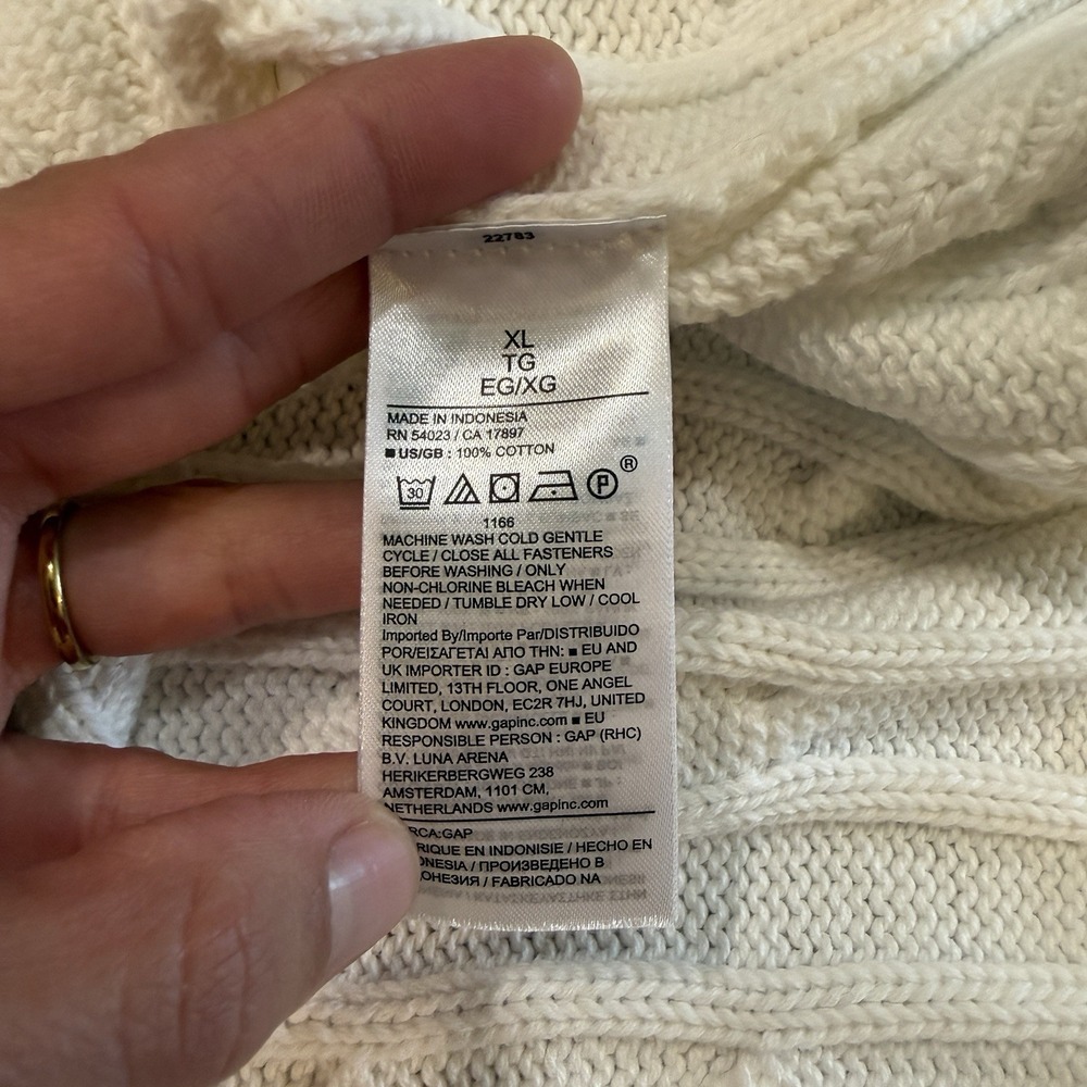 Gap 100% Cotton Cable-Knit Zip Cardigan Sweater XL White Hooded Preppy Coastal - Picture 5 of 9